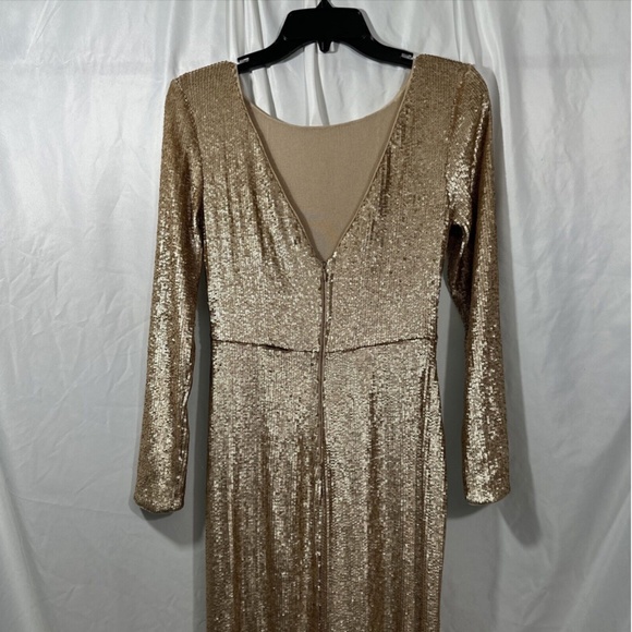 NEW $650 Donna Karan New York [ 4 ] Long Sleeve Stacked Sequin Gown‎ Gold - Picture 11 of 12
